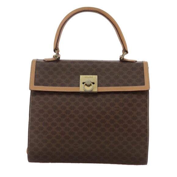 CELINE Macadam Canvas Hand Bag Pvc Leather Brown - Picture 2 of 13